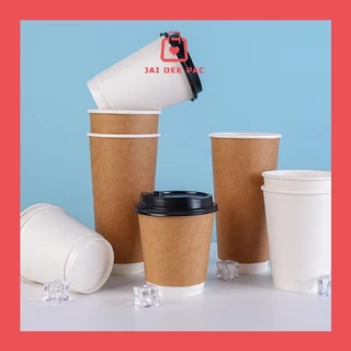 (ขายยกลัง) แก้วกาแฟร้อน แก้วกระดาษ Double Wall ขนาด 8oz ,12oz ไม่ร้อนมือ เหมาะสำหรับเครื่องดื่มร้อน/เย็น แก้วกับฝาขายแยก