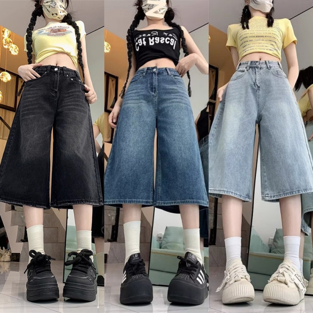 Blossom Closet🌙กางเกงยีนส์เอวสูง กางเกงกระบอก สไตล์ลำลอง 9สี ขาสั้น7ส่วน เเมชท์ง่าย สีสวยมาก