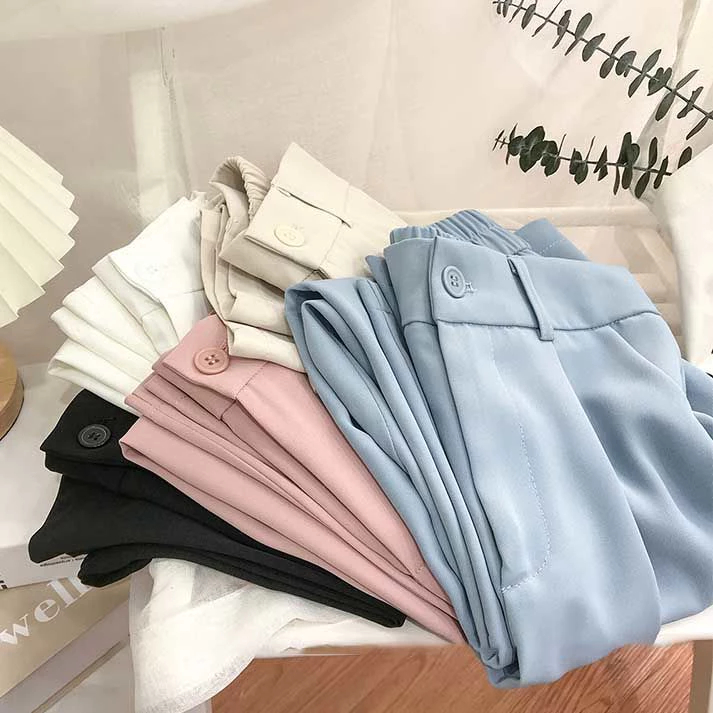 S-6XL กางเกงขายาวผู้หญิง เอวสูง ขากว้าง สูท สไตล์เกาหลี ผ้ายืด ไม่ยับง่าย | ส่งไวจากไทย