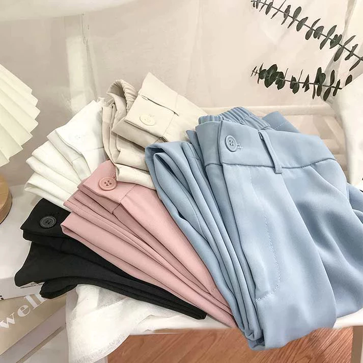 S-6XL กางเกงขายาวผู้หญิง เอวสูง ขากว้าง สูท สไตล์เกาหลี ผ้ายืด ไม่ยับง่าย | ส่งไวจากไทย