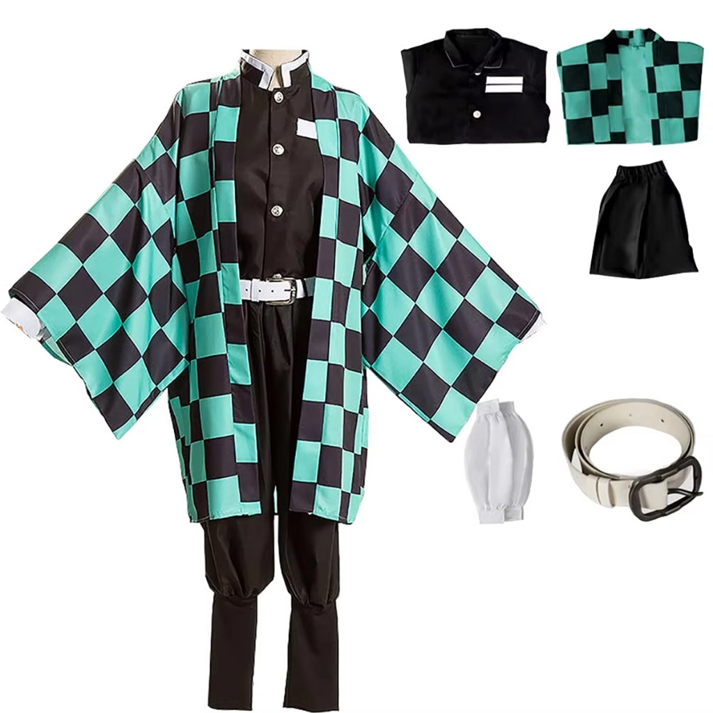 Demon Slayer Tanjirou Kamado Costume Anime Cosplay Men Uniform Halloween Party Clothes Adult Kids ราคา ถูกที่สุด ดีลบีเคเค แกลเลอรีภาพที่ 5