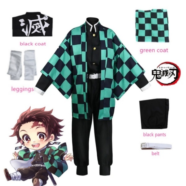แอนนีเมะปีศาจฆ่า Tanjiro Cosplayชุดวิกกุมกิโมโนฮัลโลวีนชุดเสื้อผ้า