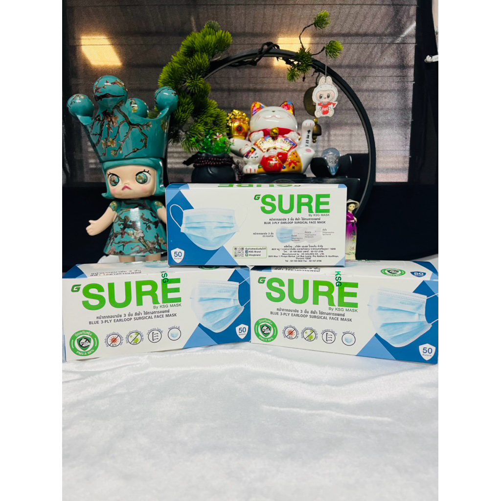 หน้ากากอนามัย 3 ชั้น  (3-Ply Earloop Surgical Face Mask) ยี่ห้อ SURE by KSG MASK