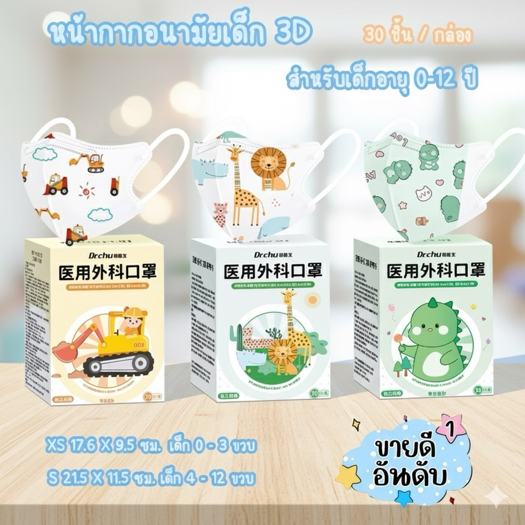 💢พร้อมส่งด่วน💢 Dr.chu หน้ากากอนามัย 3D สำหรับเด็ก 0-12 ขวบ ป้องกันเชื้อโรค​  ฝุ่น​ละออง แนะนำโดยคุณหมอ