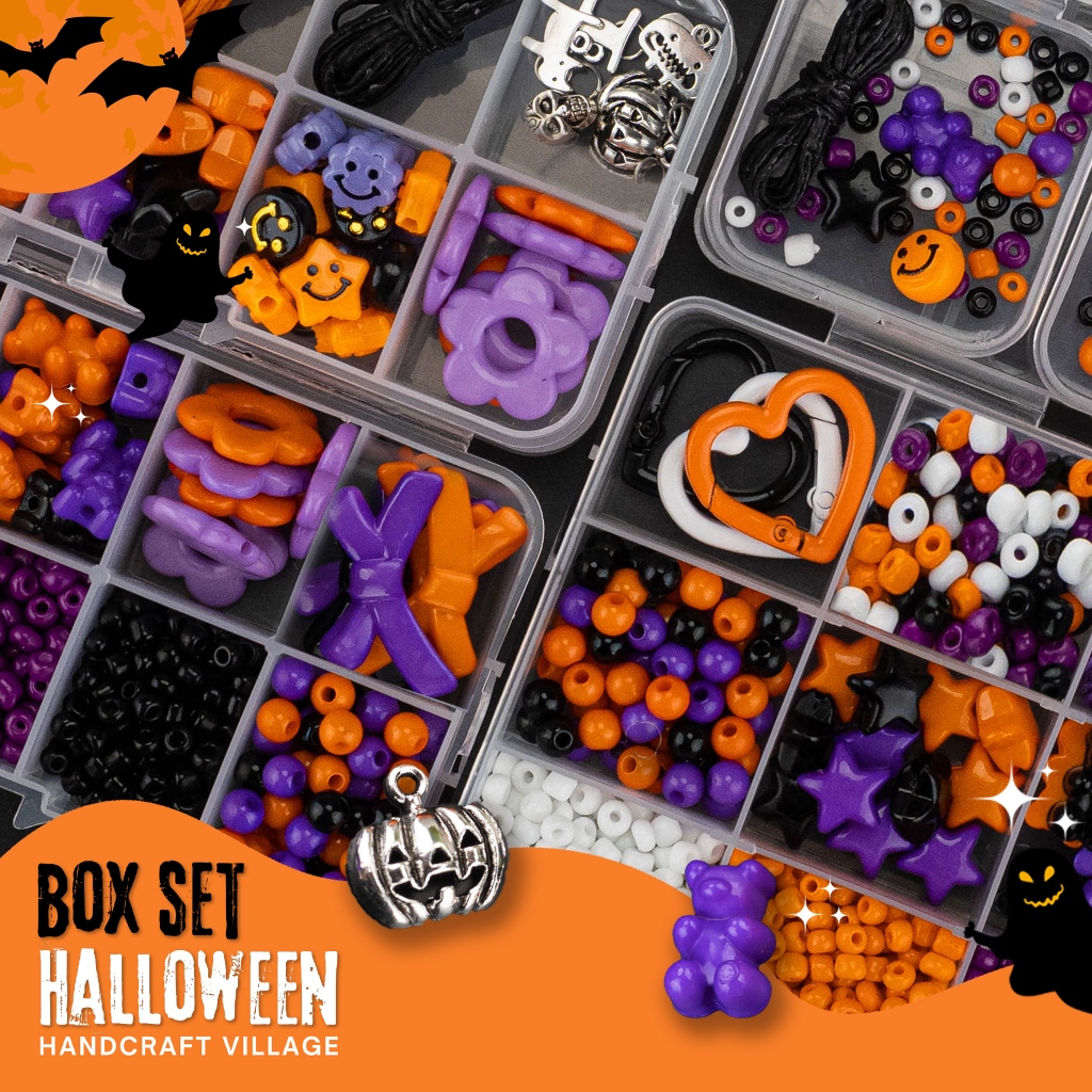 สุดคุ้ม! BOX SET ชุดลูกปัดเชือกเทียน ธีมฮาโลวีน | HALLOWEEN SET เซ็ตลูกปัดพร้อมร้อย สำหรับทำสร้อยข้อมือ พวงกุญแจ DIY