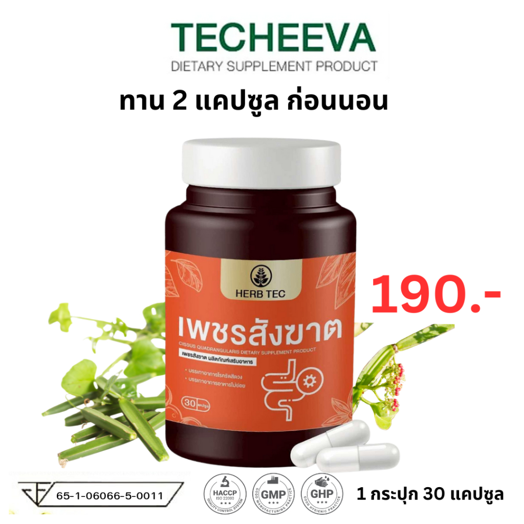 HERB TEC เพชรสังฆาต ริดสีดวง ติ่งยื่น ยุบ แห้ง ฝ่อ ท้องผูก ขับถ่ายยาก ริดสี Hemorrhoids 30 แคปซูล