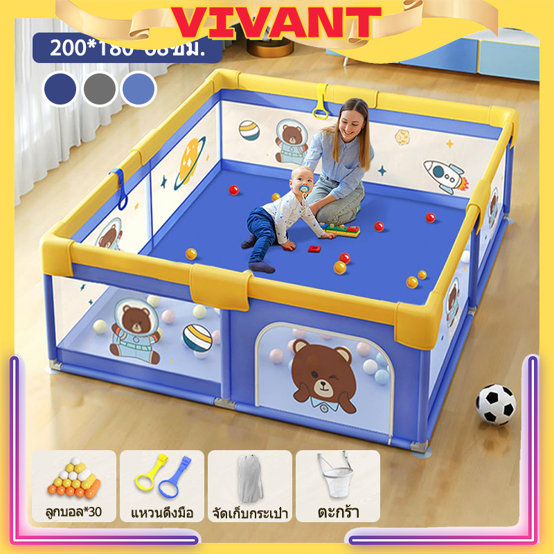 คอกกั้นเด็กเล็ก คอกกั้นเด็กพับเก็บได้ คอกเด็ก คอกกั้นเด็กสำหรับเล่น พื้นที่กว้าง ขนาด5ฟุต ใช้งานง่าย ทนทาน