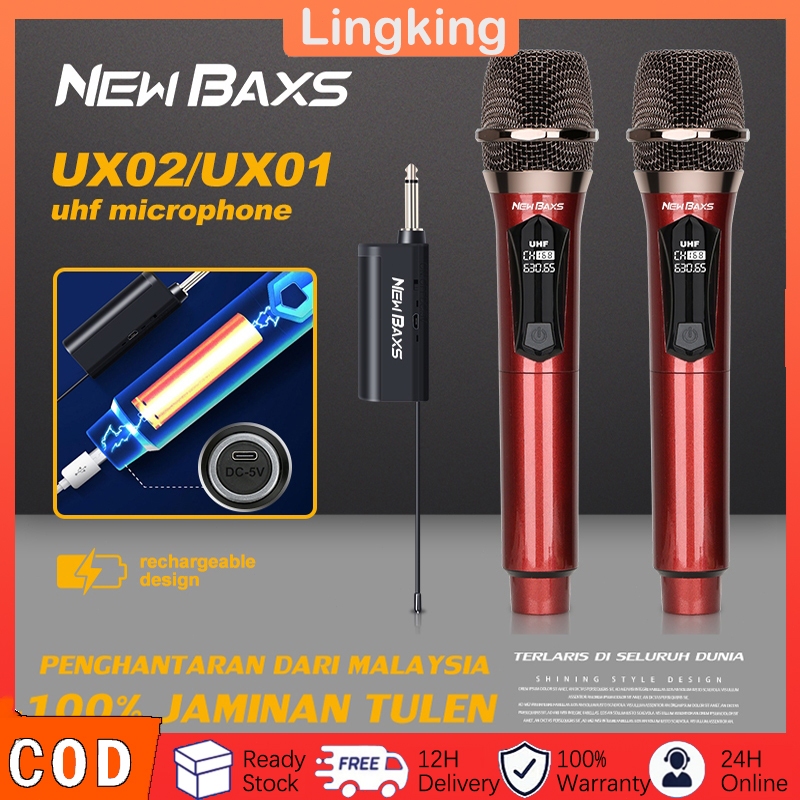 NEW BAXS SU601/SU602 ไมโครโฟนไร้สาย 2 ไมโครโฟนแบบใช้มือถือ 50M ระยะทางรับ UHF การชาร์จแบบ Type-C KTV เวทีวงดนตรีป