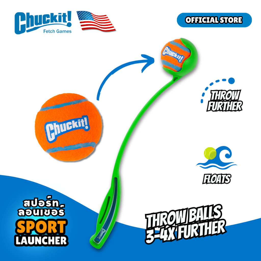 Chuckit! SPORT LAUNCHER w/Tennis Ball Hands-free pickup, Throw 2 to 3 times further Dog Toy