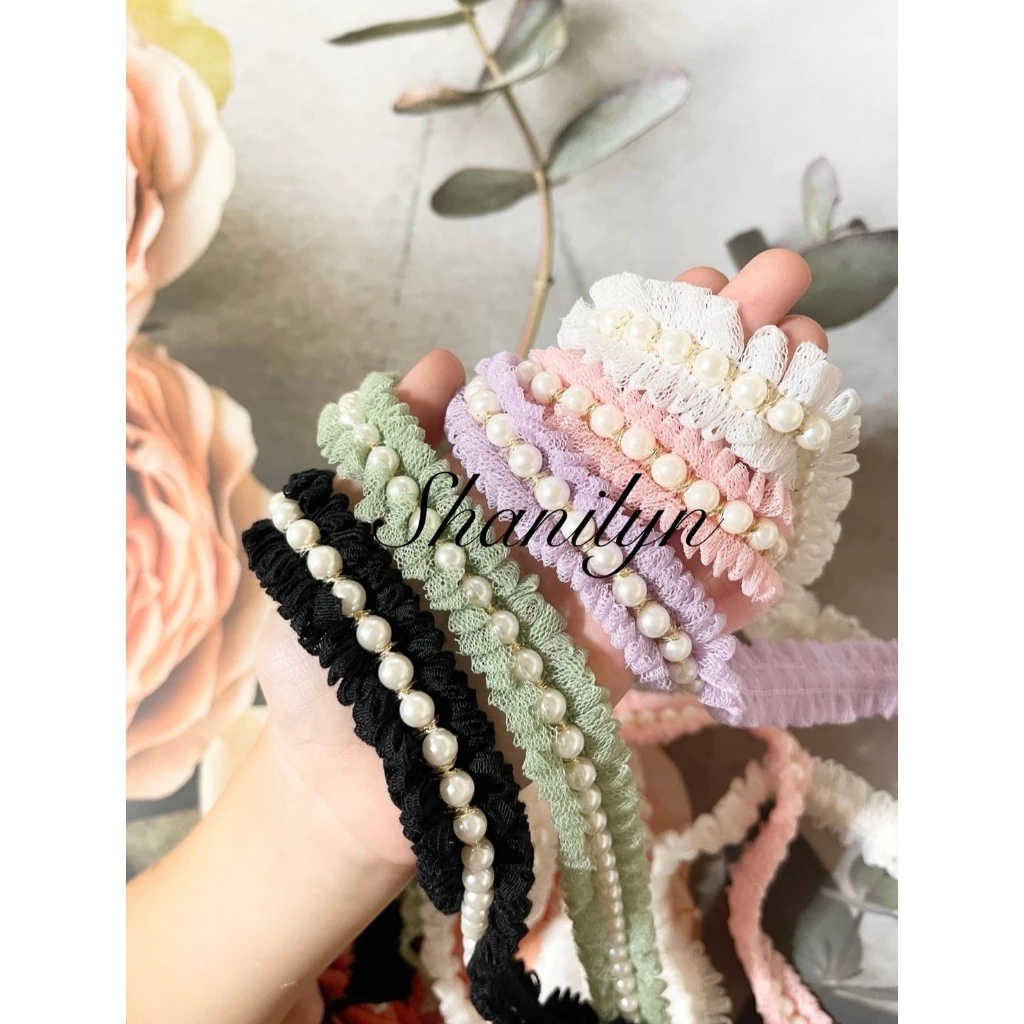 🌟น่ารักมาก🌟 54/54 ริบบิ้นมุก ลูกไม้มุกใช้ตกแต่งเสื้อผ้า ราคาต่อหลา ตกแต่งกระเป๋า มีให้เลือกหลายขนาด พร้อมส่งจากไทย