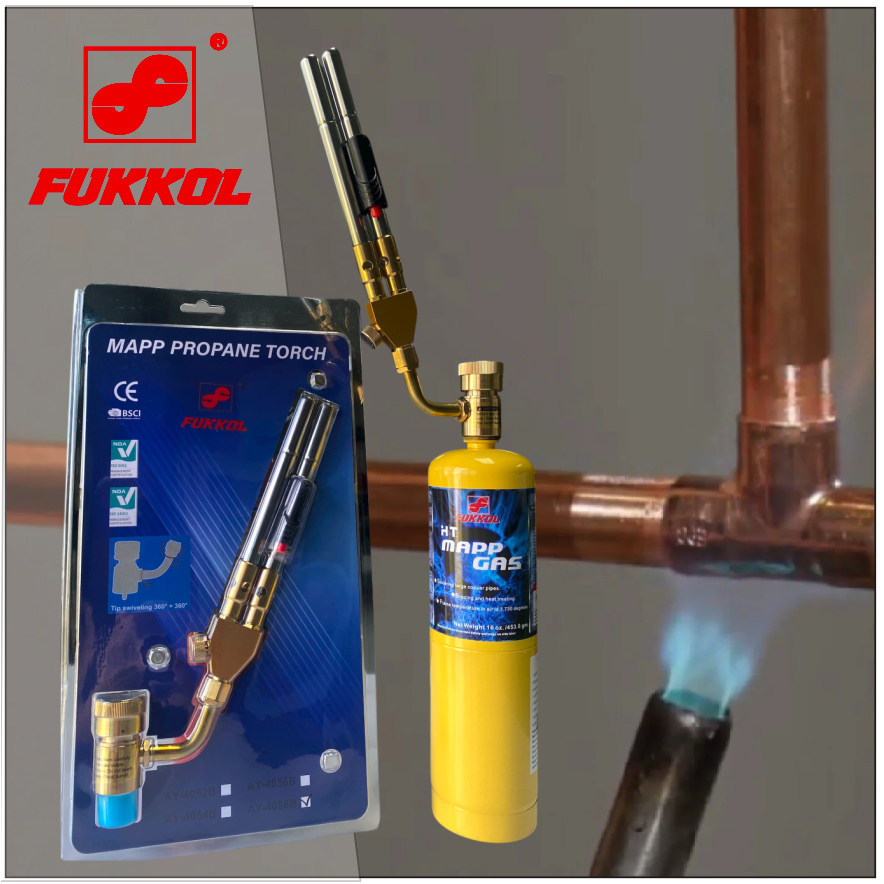 FUKKOL Propane Welding Torch Double Head Self-Ignition Mapp Gas Turbo Torch for for Soldering Brazin
