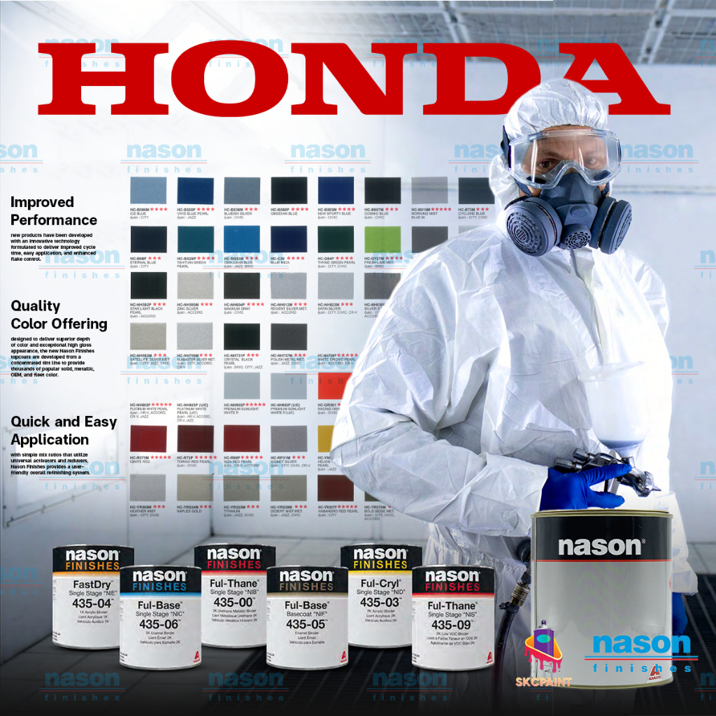 สีพ่นรถยนต์ Honda รวมทุกเฉดสี Nason เนสัน 2K สูตรแห้งเร็ว ขนาด 1 ลิตร (หาสีไม่เจอแจ้งทางแชท)