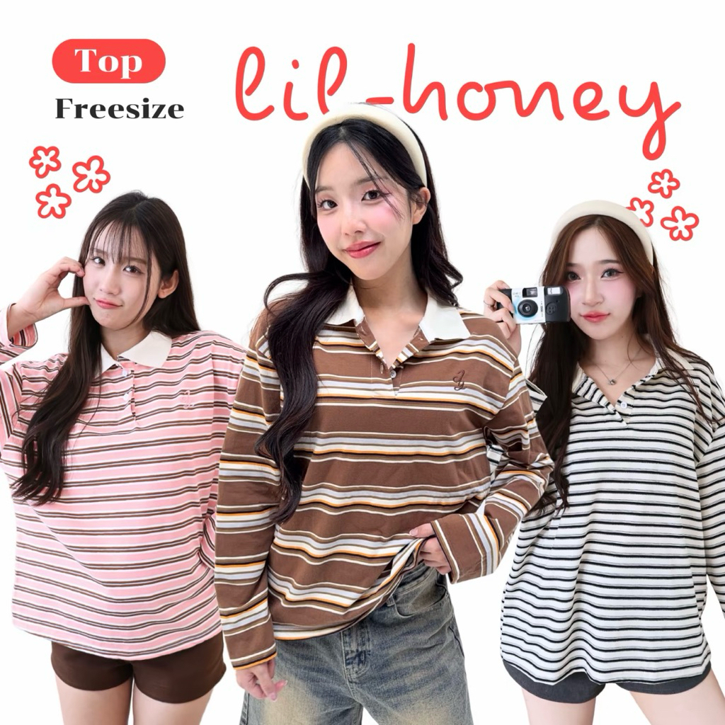 JARINYA เสื้อเชิ้ตคอปกแขนยาวลายทาง Unisex ทรง Oversize เนื้อผ้าคุณภาพเกรดดี ใส่สบาย ปักอะไหล่ โลโก้
