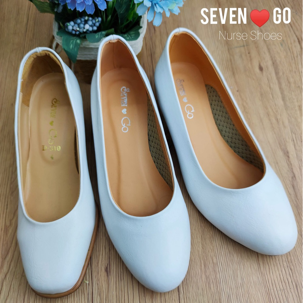 รองเท้าคัทชูผู้หญิงสีขาว ไซส์ 33-47 รองเท้าพยาบาล หัวมน-ตัด 1.5", 2“, 2.5" 5แบบ