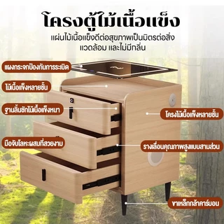 โต๊ะข้างเตียงสมาร์ท 3สี +ที่ชาร์จแบบไร้สาย+ลำโพงบลูทูธ สแกนลายนิ้วมือ พร้อมไฟ LED พร้อมลิ้นชัก