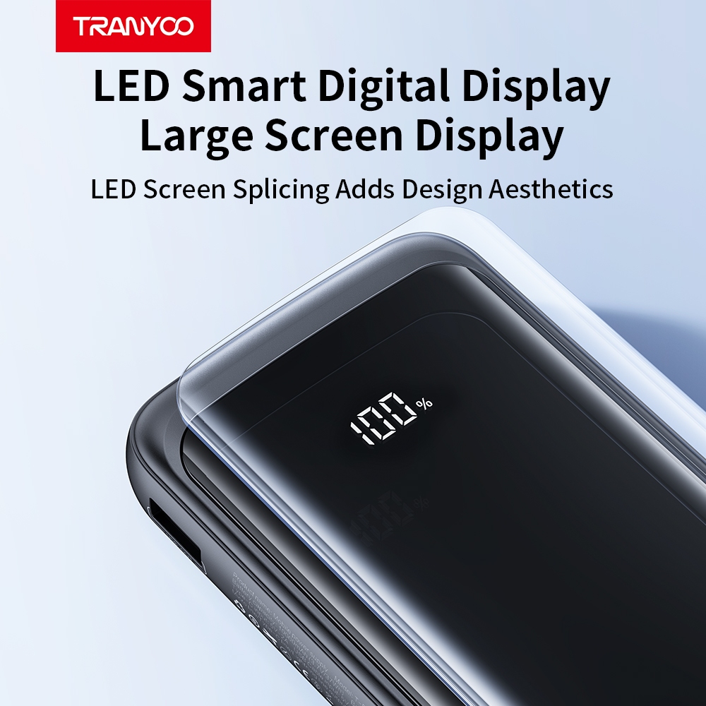 TRANYOO TIS 20000mAh power bank with 4 built-in charging cables, Mi&ro/Type-C/Light&ing/USB power display, fast charging - รูปที่ 6