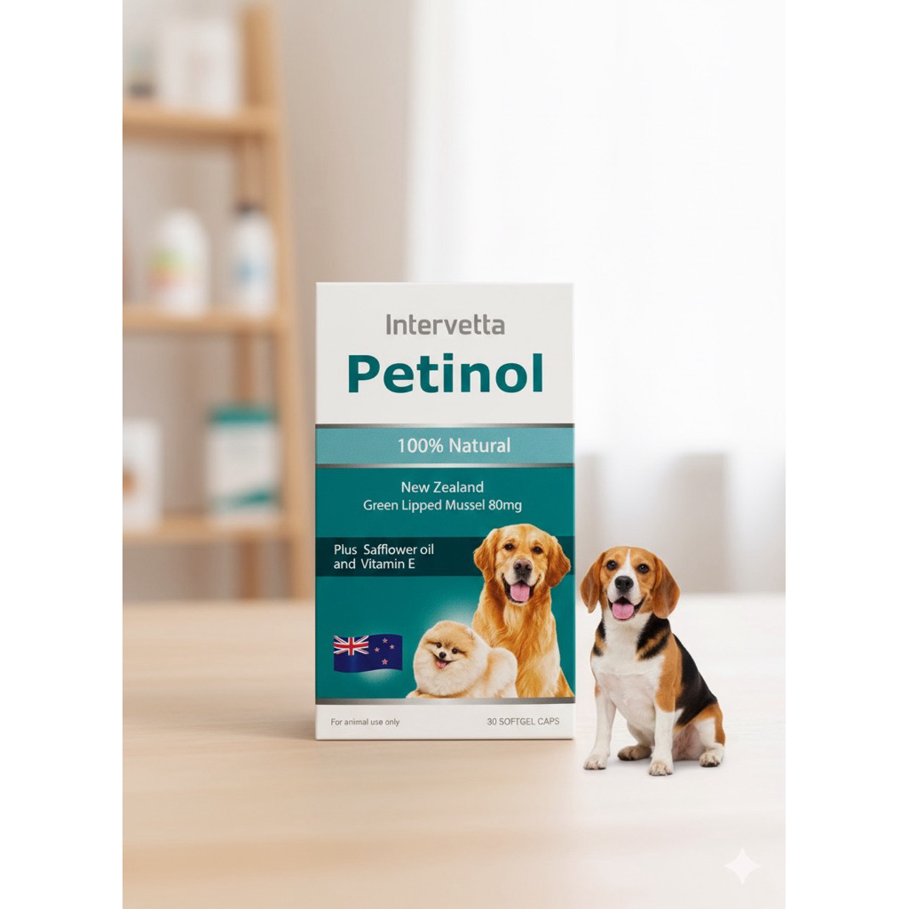 Petinol อาหารเสริมเพื่อสุขภาพข้อต่อที่ดีของสุนัขที่คุณรัก! 1 กล่องมี 30 เม็ด