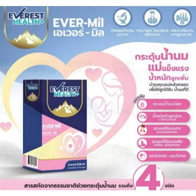 EVEREST HEALTH+Ever-Mil 30 แคปซูล เอเวอเรสต์ เอเวอร์-มิลวิตามินกระตุ้นน้ำนม