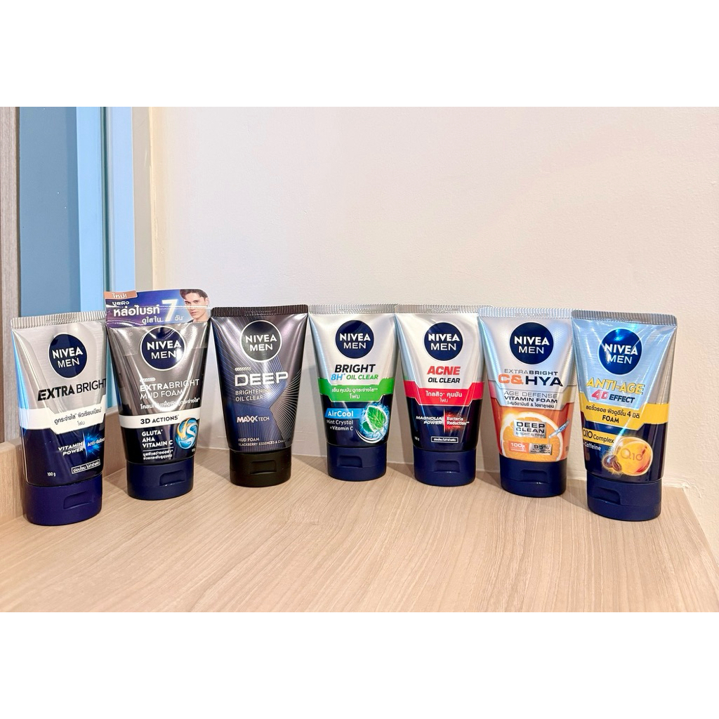 Nivea Men Foam นีเวียโฟมล้างหน้าผู้ชาย คุมมันลดริ้วรอยผิวกระจ่างใส ขนาด100g มี 7สูตร
