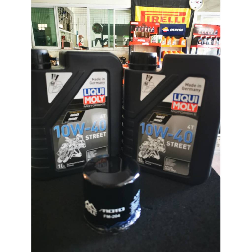 ชุดถ่ายน้ำมันเครื่อง LIQUI MOLY 10W-40 2 ลิตร ฟรี กรองน้ำมันเครื่อง FM-204  FORZA300 FORZA350 ADV350