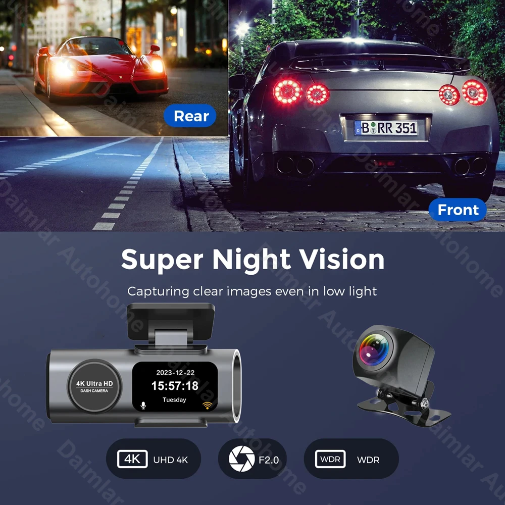 ชัด4K! กล้องติดรถยนต์ หน้าหลัง GPS 170°การเชื่อมต่อ กล้องหน้ารถ APP WiFi โหมดกลางคืน การดูแบบเรียลไทม์  จอกว้าง 2.0 นิ้ว thumbnail 5