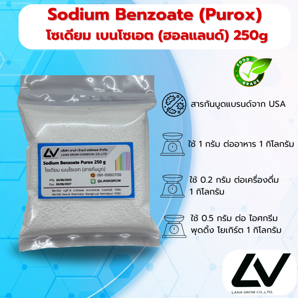 Sodium Benzoate โซเดียมเบนโซเอต (สารกันบูดฮอลแลนด์)  ขนาด 25 กิโลกรัม
