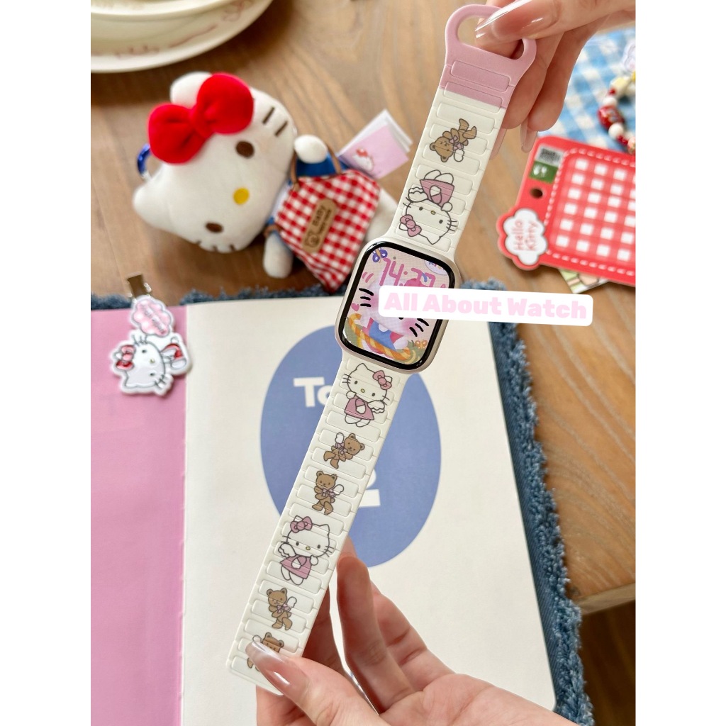 พร้อมส่ง สายแม่เหล็กแบบคลื่นพิมพ์ KT ใช้ได้กับ Smart Watch 10 9 8 7 6 5 4 3 2 1 Se Ultra และ CD99 CD