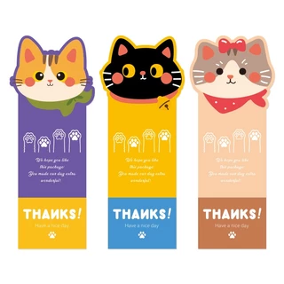 [พร้อมส่ง🇹🇭] สติ๊กเกอร์ขอบคุณ "THANKS!" ไดคัทหน้าแมว 3 แบบ (แพค 50 ดวง)