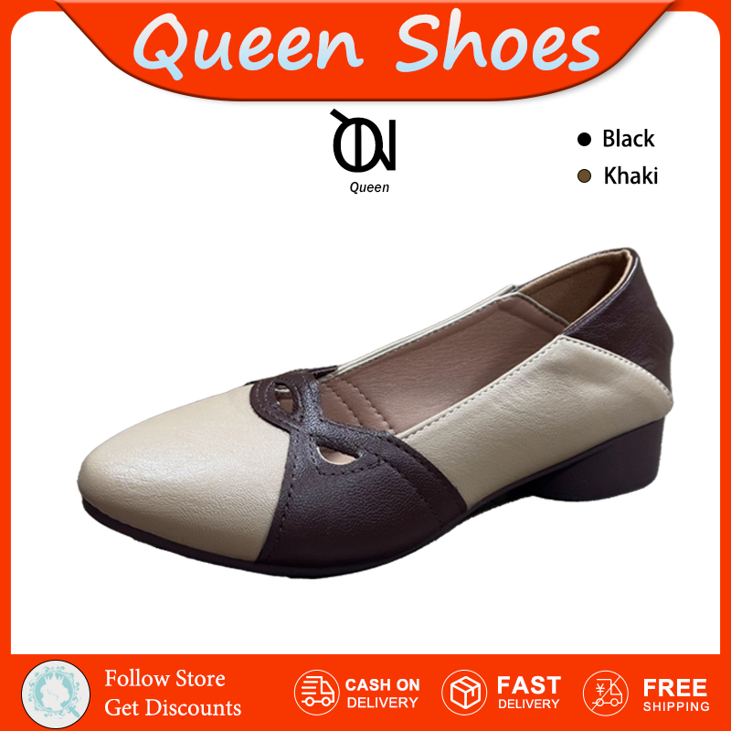 Queen รองเท้าส้นแบน สไตล์เกาหลี ดีไซน์เรียบหรู ทรงเฉื่อยแหลม สำหรับผู้หญิง ดีไซน์ปลายแหลม รองเท้า