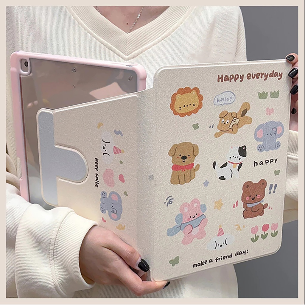 ⭐พร้อมส่ง⭐เคสแท็บเล็ต Samsung สำหรับ Tab S9+ S9 หมุนได้ 360°Happy Zoo S10+ S8 มีที่ใส่ปากกา S6 Lite