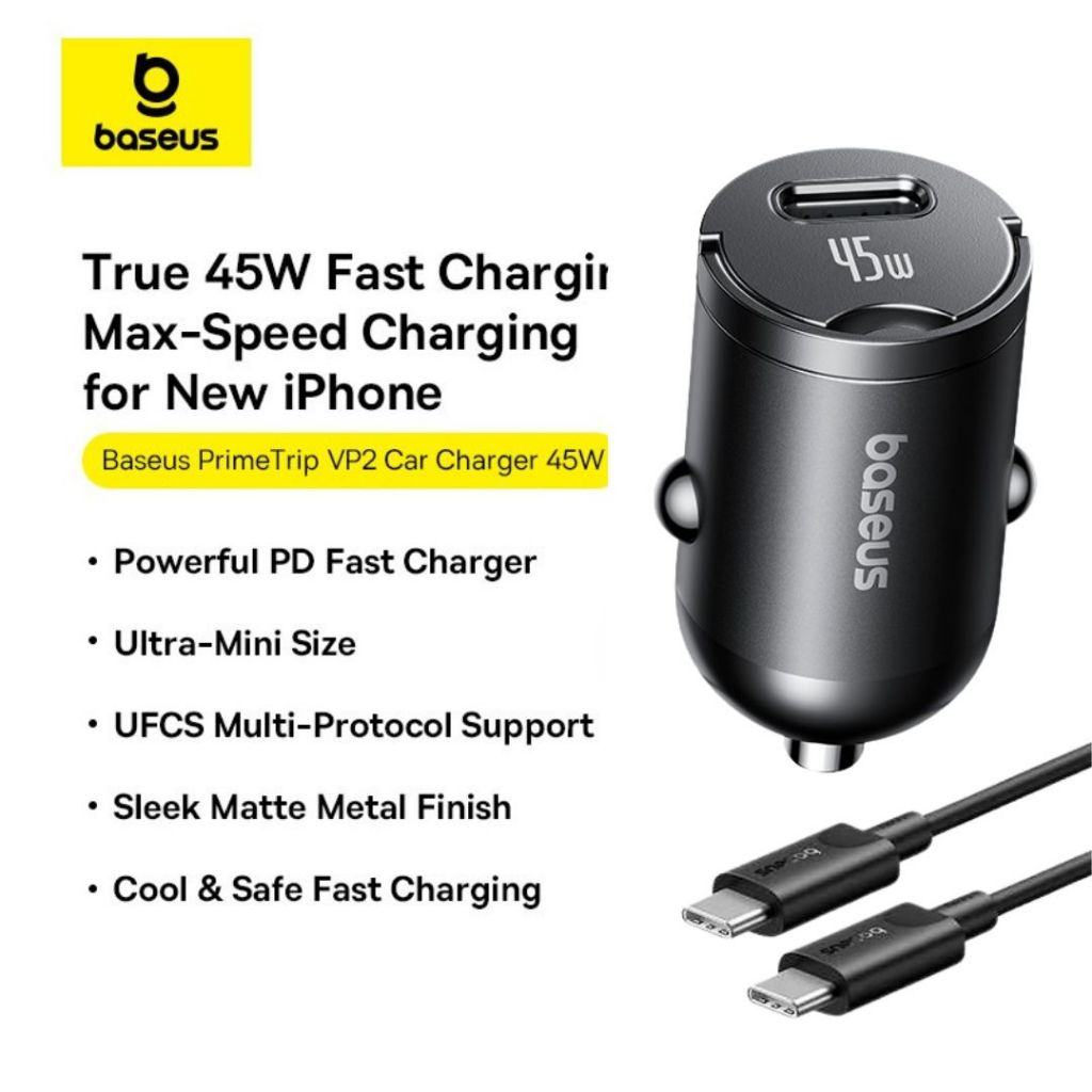 Baseus ที่ชาร์จในรถยนต์ 45W Fast Charge พร้อมสาย C to C 60W ยาว 1M หัวชาร์จ PD สายชาร์จในรถยนต์