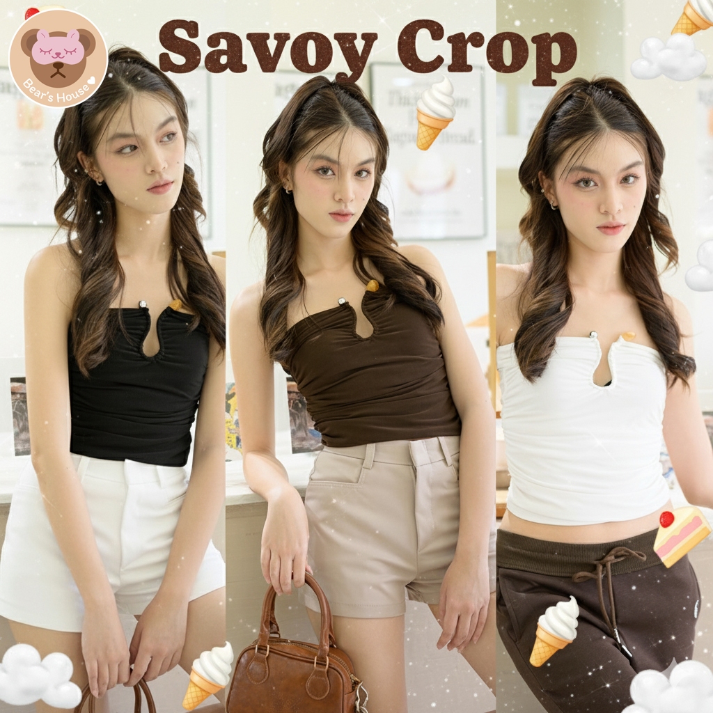 Savoy Crop เสื้อเกาะอก เเต่งหินสีลายกระ