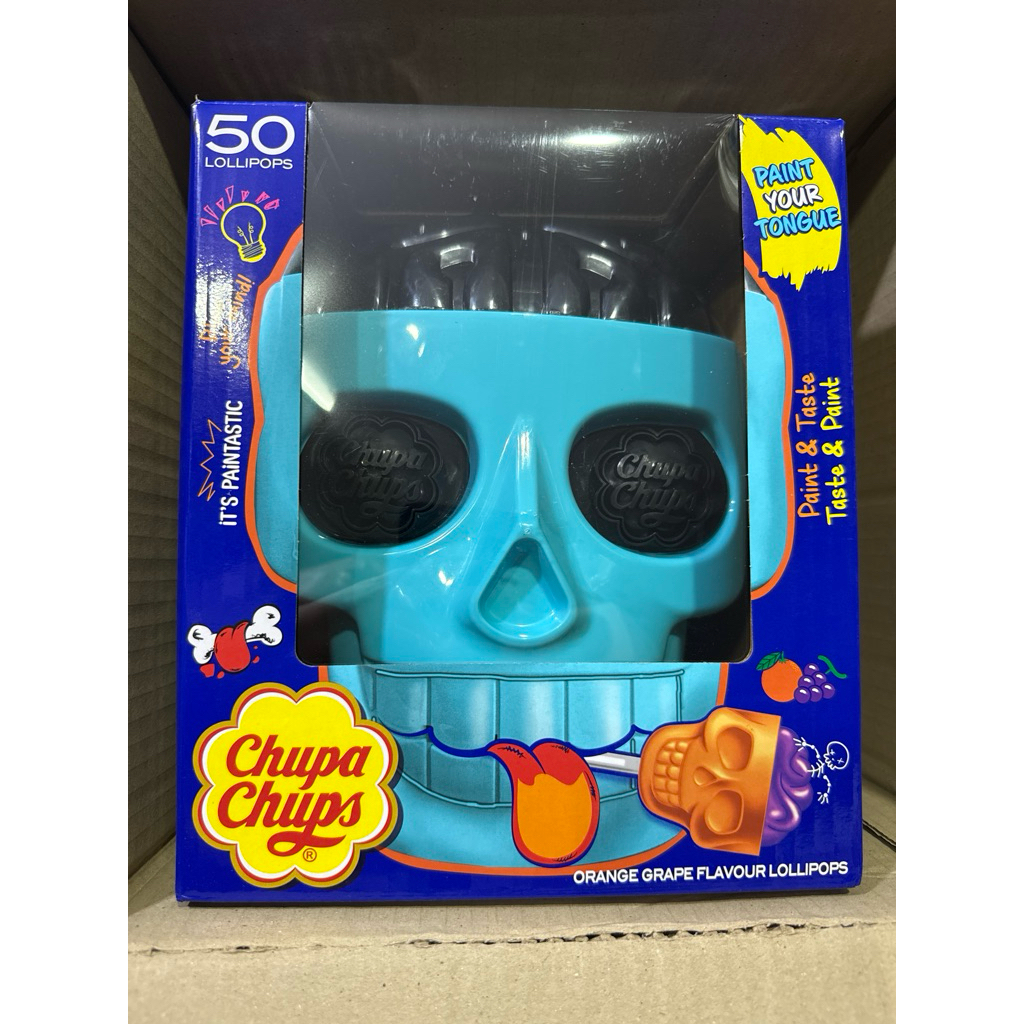 CHANEL2HAND99 หัวกะโหลกโหญ่ สีดำ เขียว มีลูกอม 50 ชิ้น วันฮาโลวีน Chupa Chups 3D Skull รูปหัวกะโหลก 