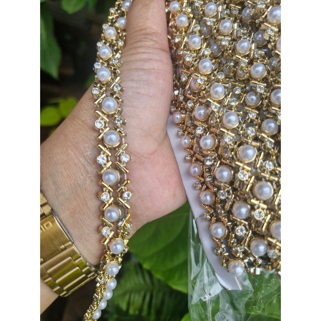 สังวาลย์/เพชรเส้น มุกเส้นแต่งเพชร อุปกรณ์ตกแต่ง สังวาลย์ดอกไม้ DIY ชุดไทย เหรียญโปรยทาน งานประดิษฐ์ LX294