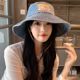 หมวกยีนส์หนาบักเก็ตปีกใหญ่ มีสายรัดหนัง ปีกกว้างปิดบังแสงแดดได้ดี COOLKIDS