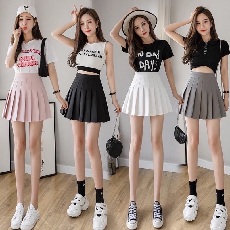 พร้อมส่ง กระโปรงเทนนิส สีพื้น น่ารักเกาหลี