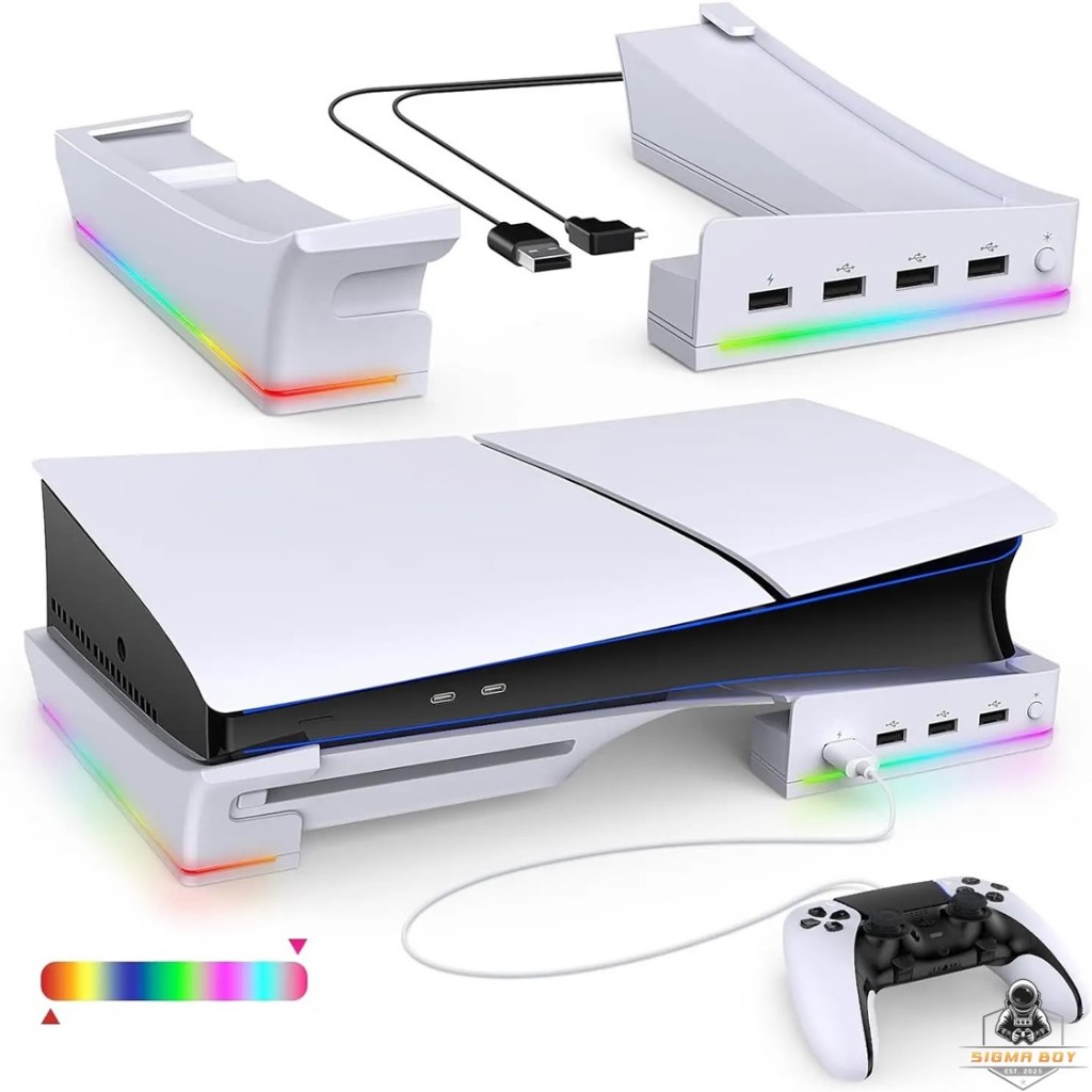 Ipega ฐานวางเครื่องแนวนอน PS5 Slim & Pro RGB + 4 PORT USB PG-P5S021