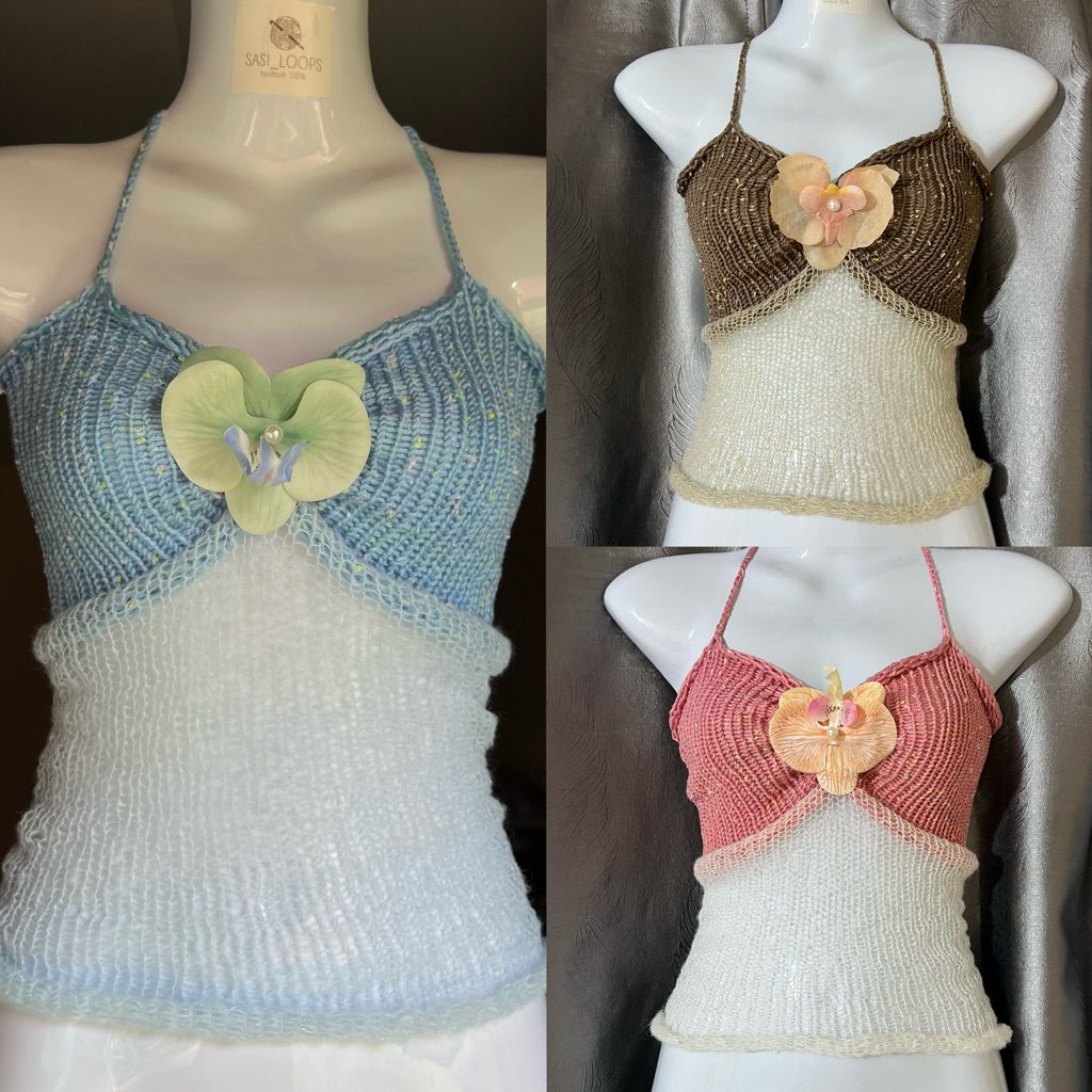 เสื้อถักไหมพรม| Knitting Top with orchid