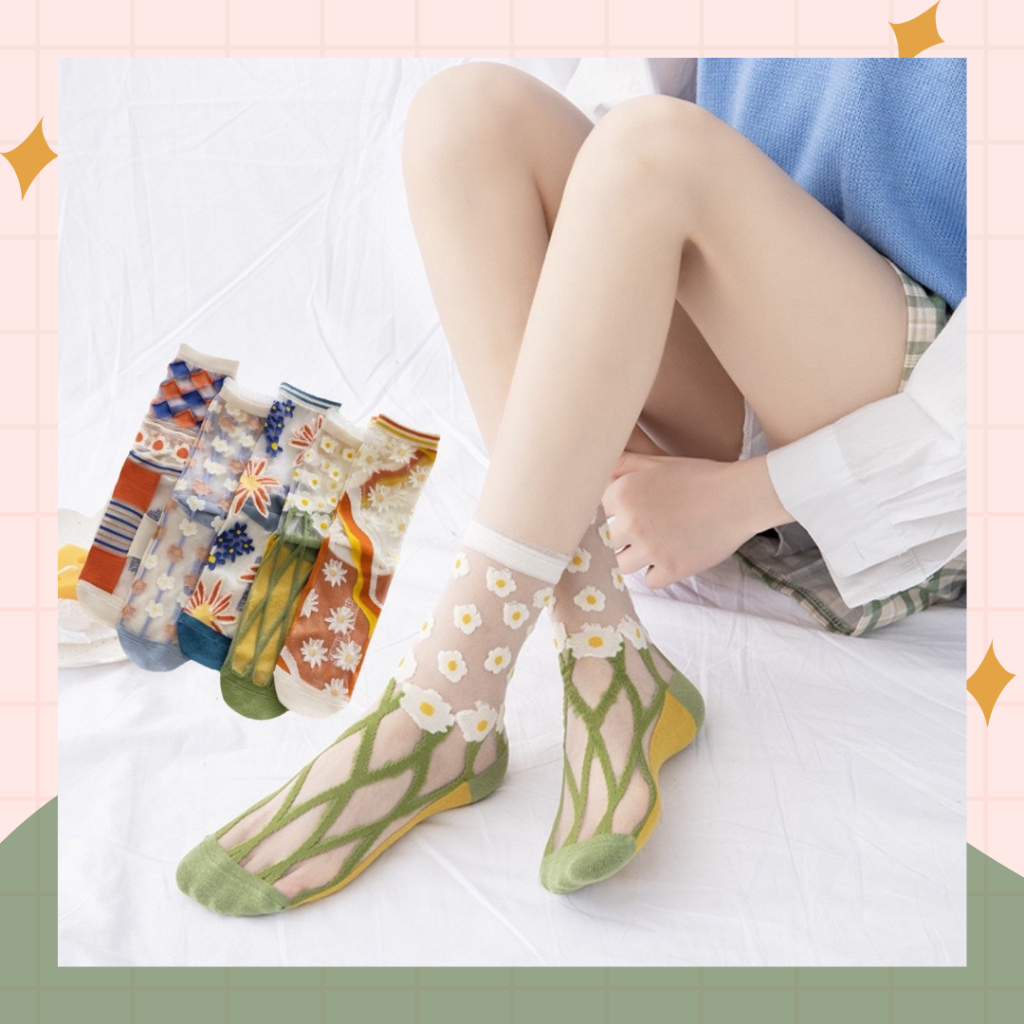 [ส่งจาก กทม.] ถุงเท้าซีทรู บาง เท้าไม่เหม็น ถุงเท้ายาว ระบายอากาศ ยาวครึ่งน่อง