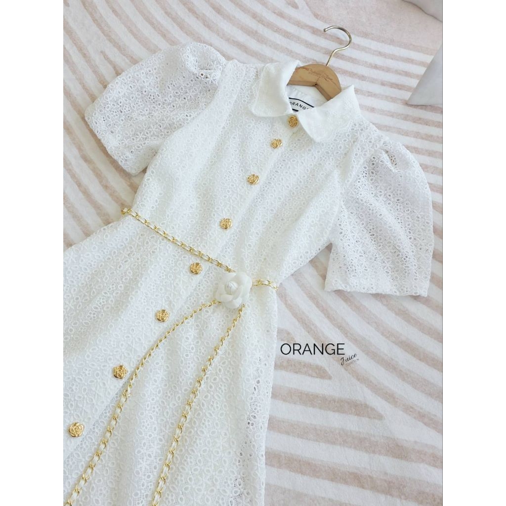 ครบไซซ์ S-5XL❗เดรสลูกไม้ขาวสวยหรู!!! Maxi Dress เดรสสีขาวผ้าลูกไม้กระดุมหน้า+เข็มขัดโซ่ งานป้าย Orange Juice ราคา ถูกที่สุด ดีลบีเคเค แกลเลอรีภาพที่ 7