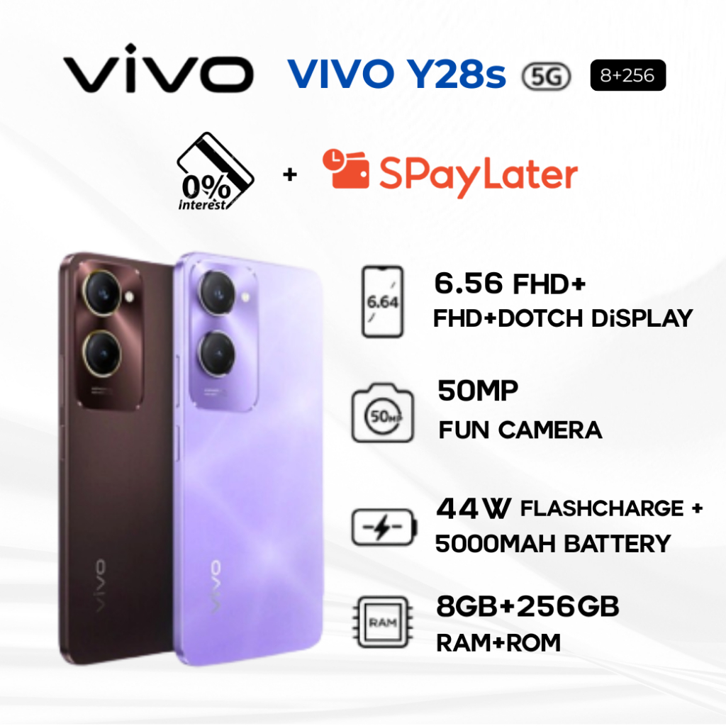 VIVO Y28s 5G (8+256GB) | Battery 6000mAh+ชาร์จไว44W | MEDIATEK HELIO G85 | ลำโพงคู่+300%