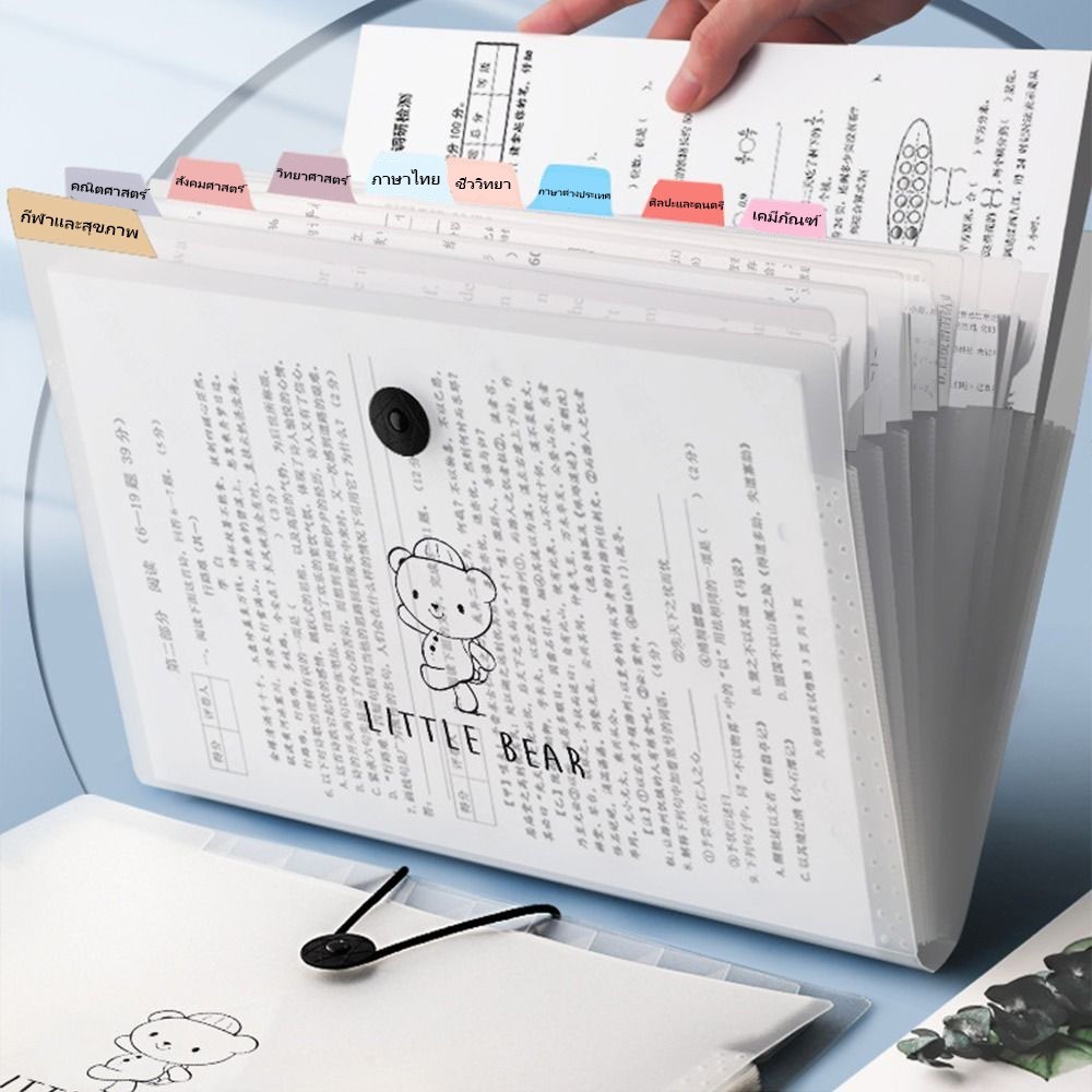 โฟลเดอร์ 8 ชั้นสําหรับนักเรียนที่มีถุงเอกสารความจุขนาดใหญ่ ถุงเก็บของคัดแยกหลายชั้น กล่องคลิปหนีบกระดาษทดสอบ A4 สิ่งป