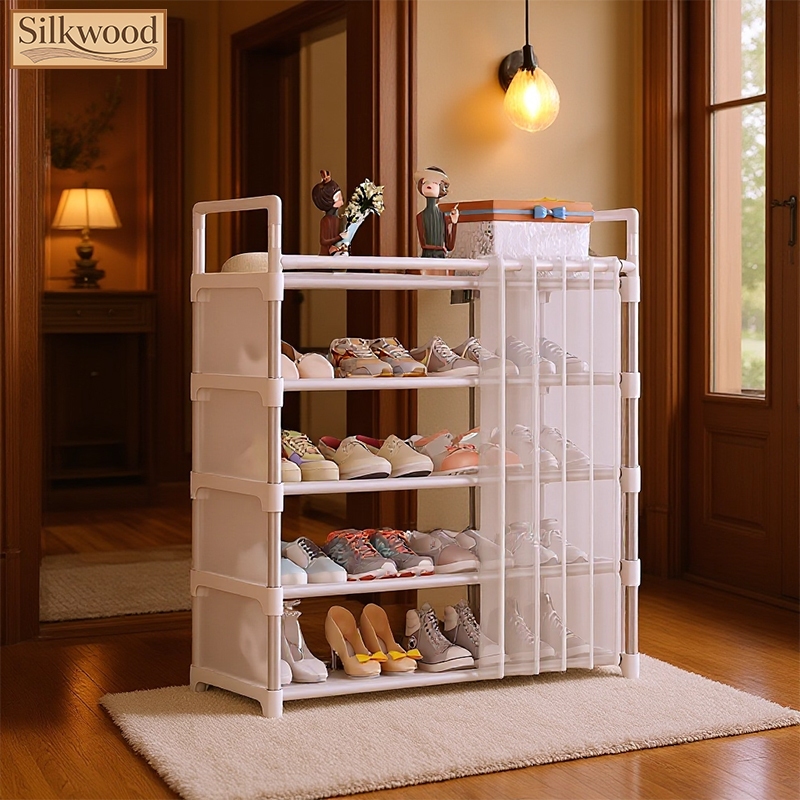 【Silkwood】ชั้นวางรองเท้าหลายชั้นที่เรียบง่ายสําหรับครัวเรือนป้องกันกันฝุ่นตู้รองเท้าประตูม่านชั้นวางรองเท้า