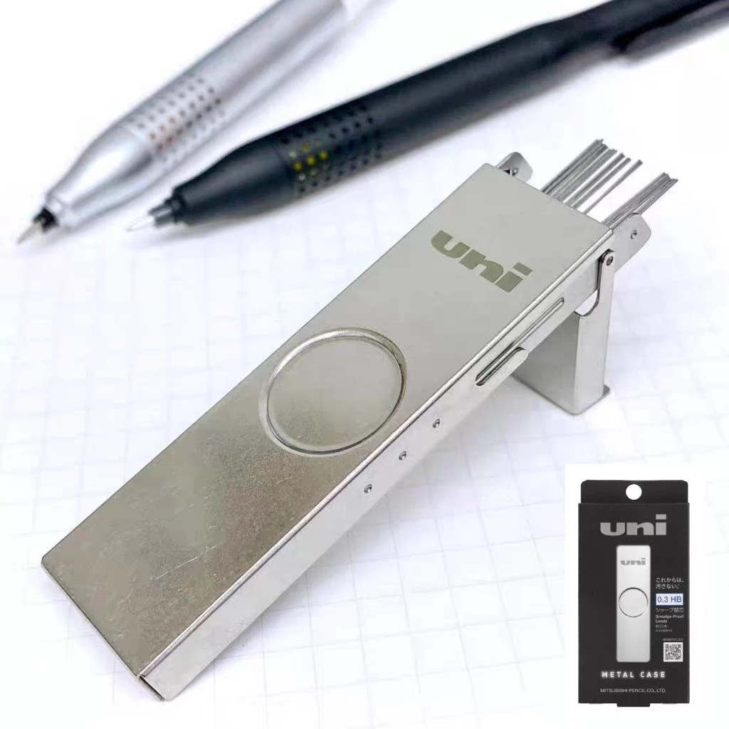 ไส้ดินสอกด Uni Pencil Metal Case กล่องตลับโลหะ เติมรีฟิลได้ - 0.3 / 0.5 มม. - HB