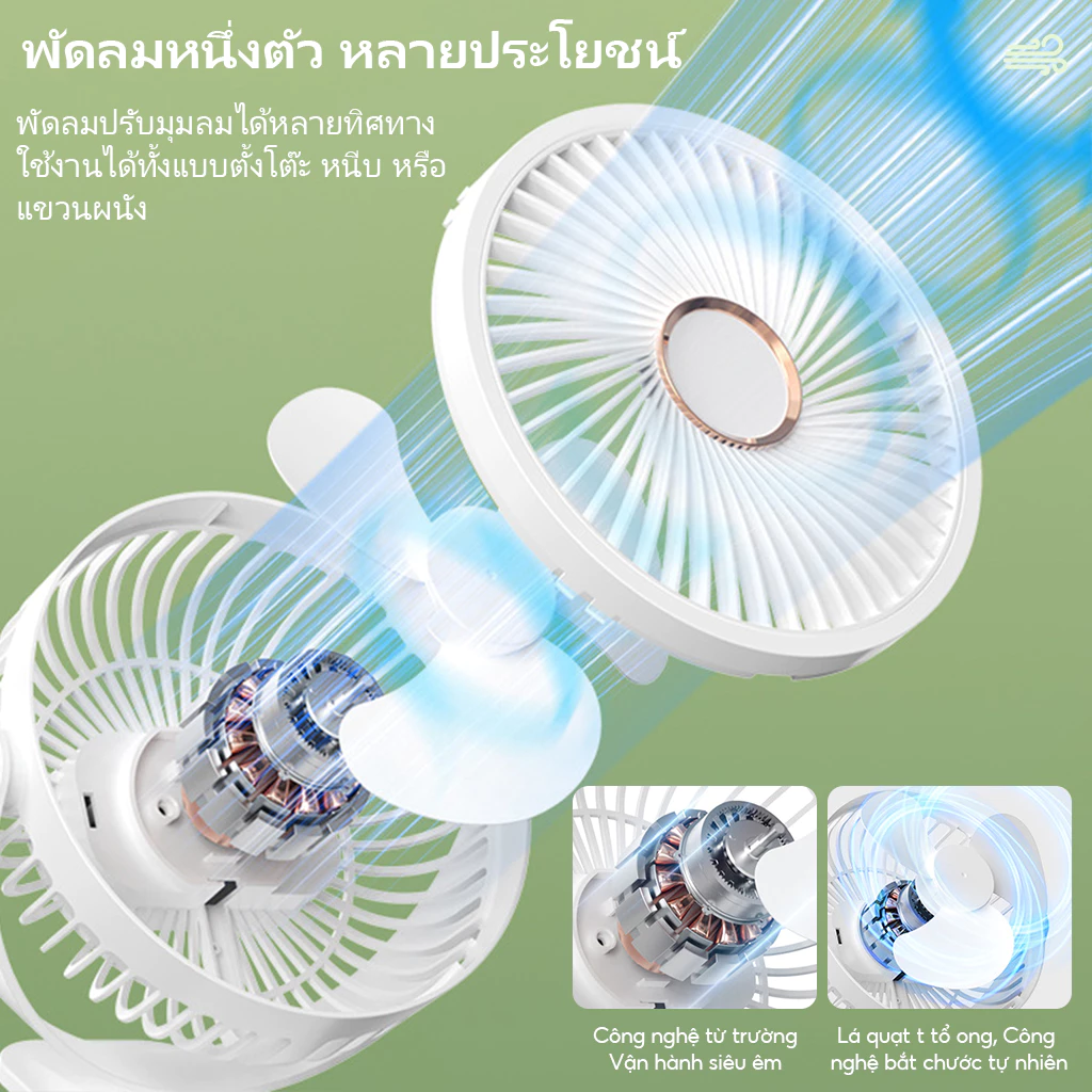พัดลม 6 นิ้ว พกพา พัดลมไร้สาย หมุนปรับได้ 360 องศา ปรับได้ 5 ระดับ พัดลมไร้เสียง มีไฟ คลิปแฟน พัดลมแคมป์ปิ้ง Clip Fan thumbnail 4