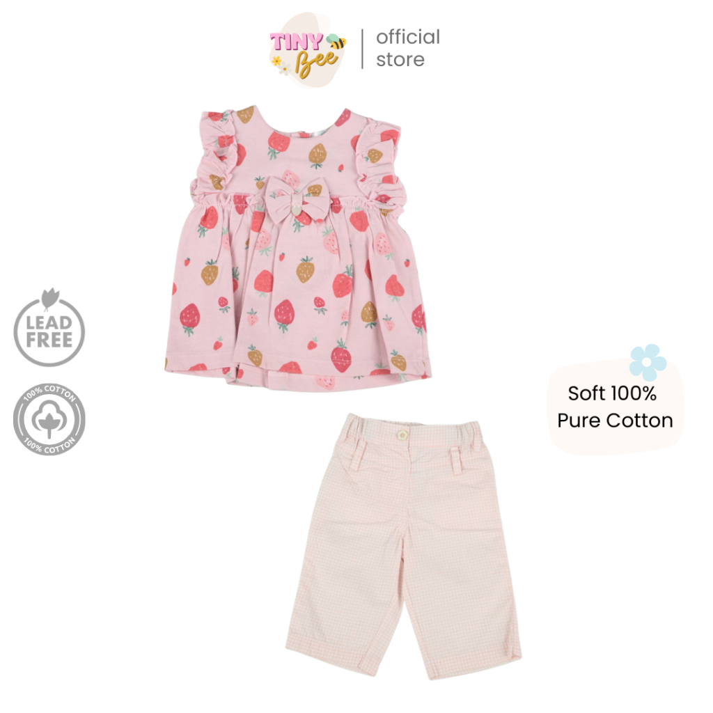 TinyBee ชุดเซ็ตเด็กผู้หญิง กางเกงขายาว Baby Clothes For Girl Cotton 100% สีชมพู อายุ 3-24 เดือน