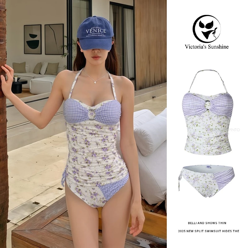ส่งไวจากไทย บิกินี่ ทูพีช ลายดอก ชุดว่ายน้ำแฟชั่น bikini sexy สายเดี่ยว#0996