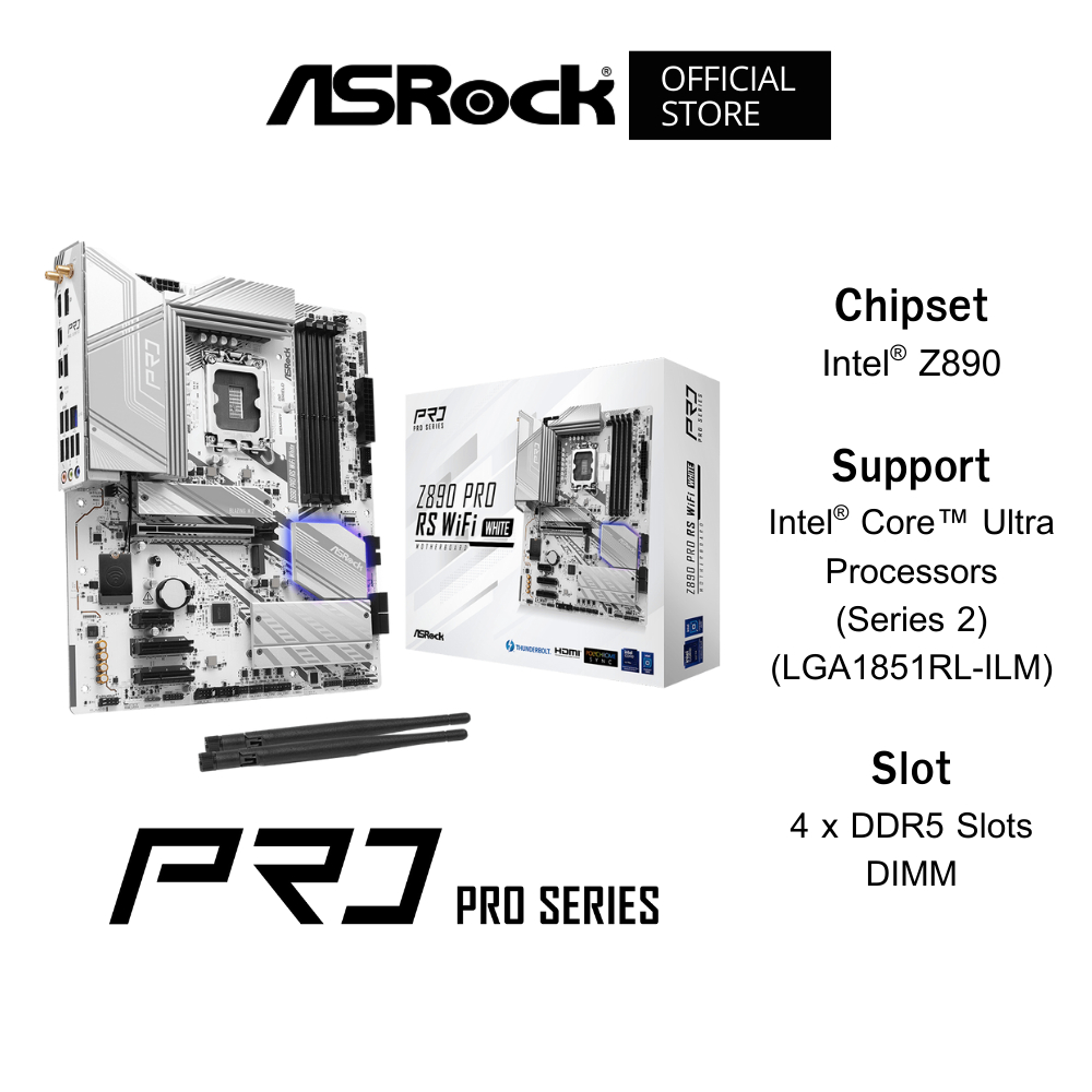 ASROCK Z890 Pro RS WiFi White Mainboard (เมนบอร์ด) ATX DDR5 Support Intel® Core™ Ultra Processors (S