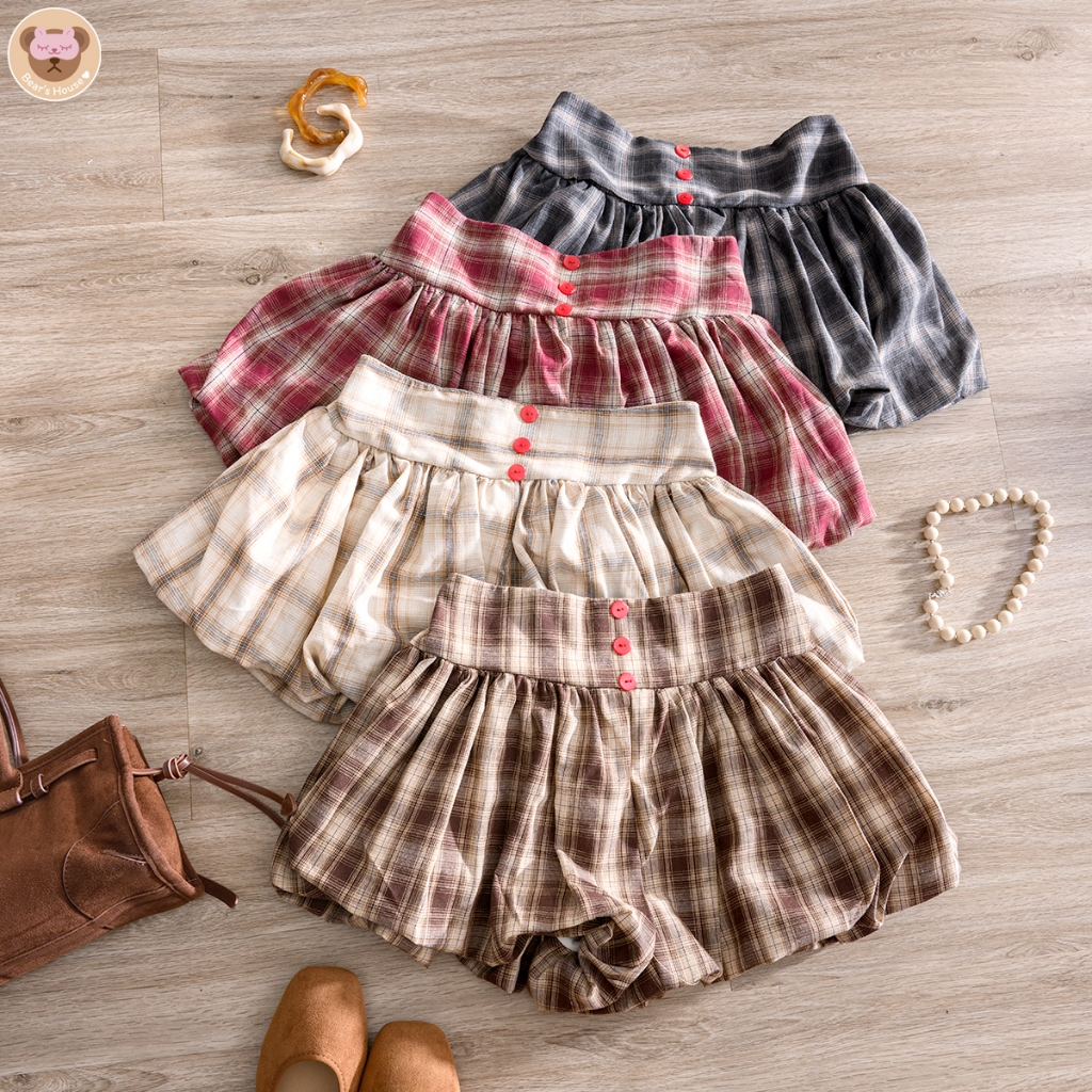 Lowa Pumpkin Shorts กางเกงบอลลูนขาสั้นเอวต่ำ เย็บ 2 ชั้น ผ้าไม่บาง ดีเทลเอวสม็อค