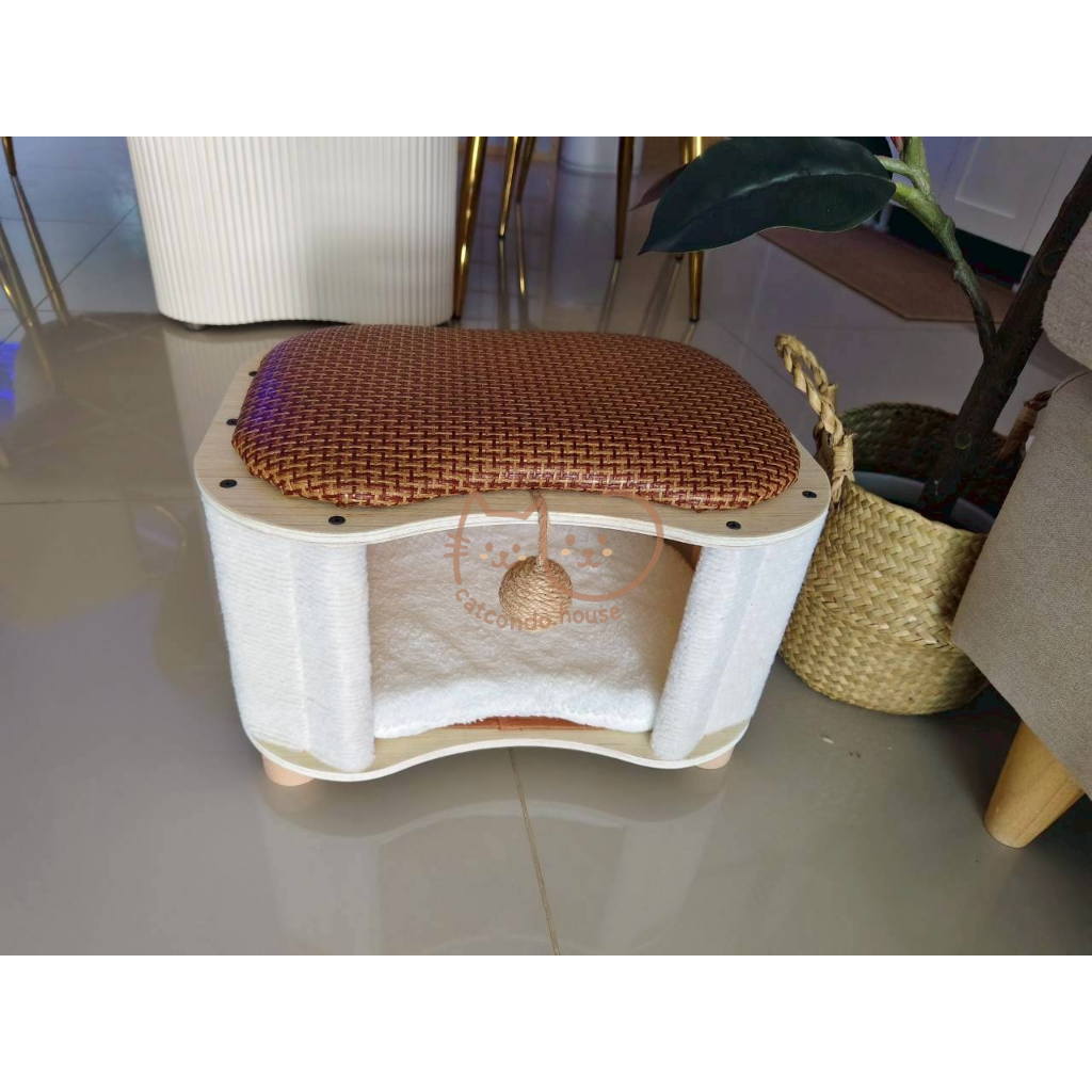 Cathouse บ้านแมวสไตล์ญี่ปุ่น +นั่งได้  เก้าอี้แมวมัลติฟังก์ชัน มีที่ข่วน+เบาะนอน+ลูกบอลเล่น ทรงมินิมอล - รูปที่ 2